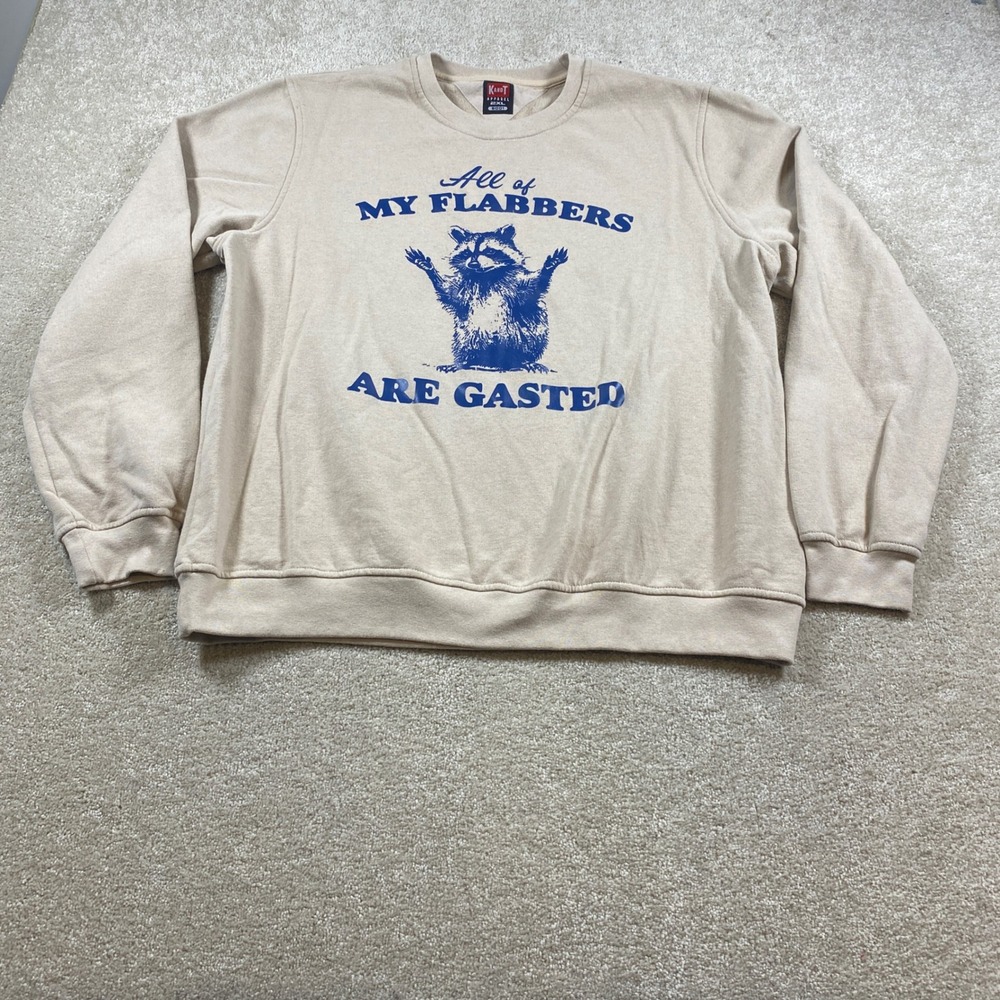 KandT Apparel Sweatshirt Mens 2XL Beige Raccoon Flabbers Gasted Funny Graphic